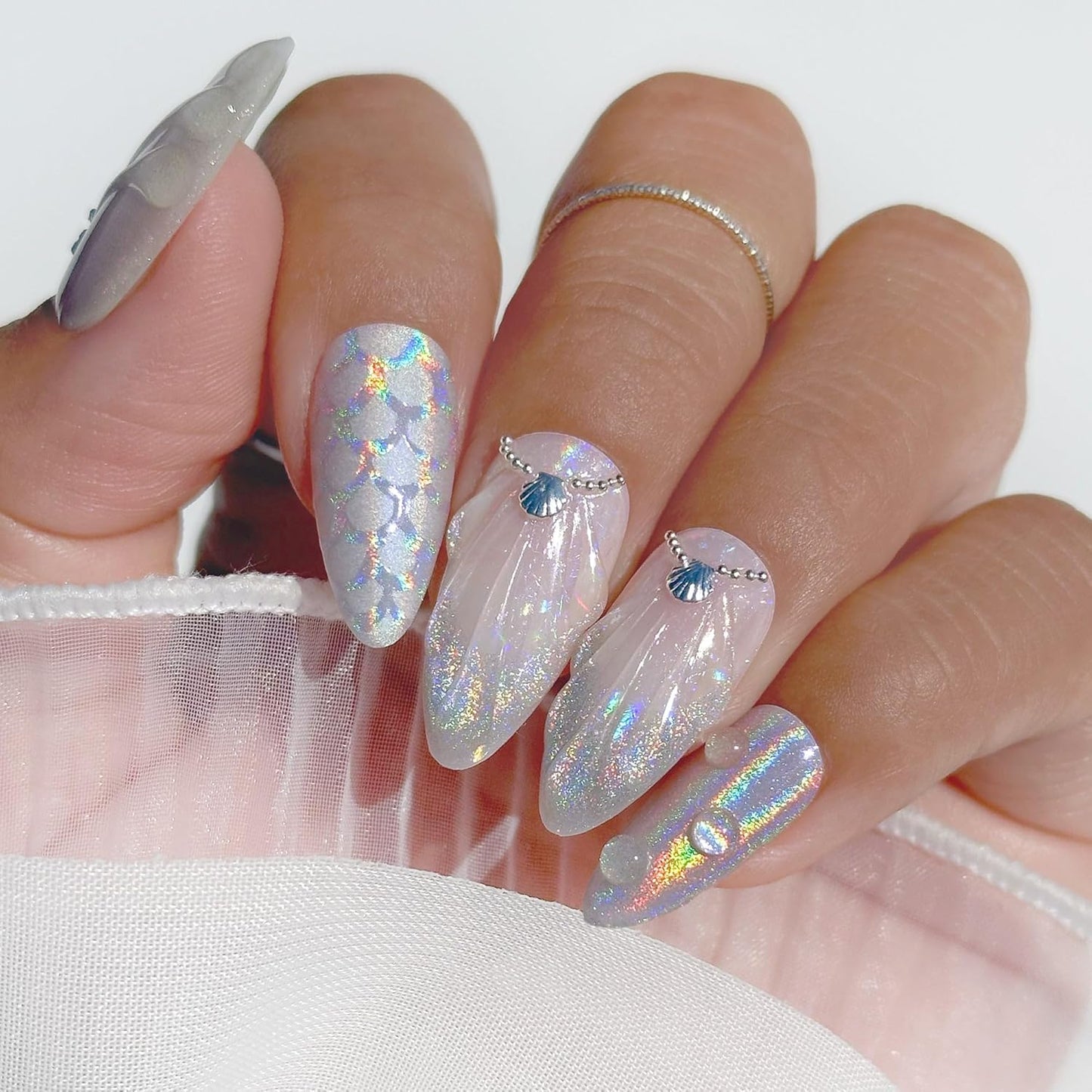 Holographic 3-in-1 Cat Eye Magnetic Nail Chrome Powder - DIY Nail Art, Holo Rainbow Effect | 1g, Holographic Silver