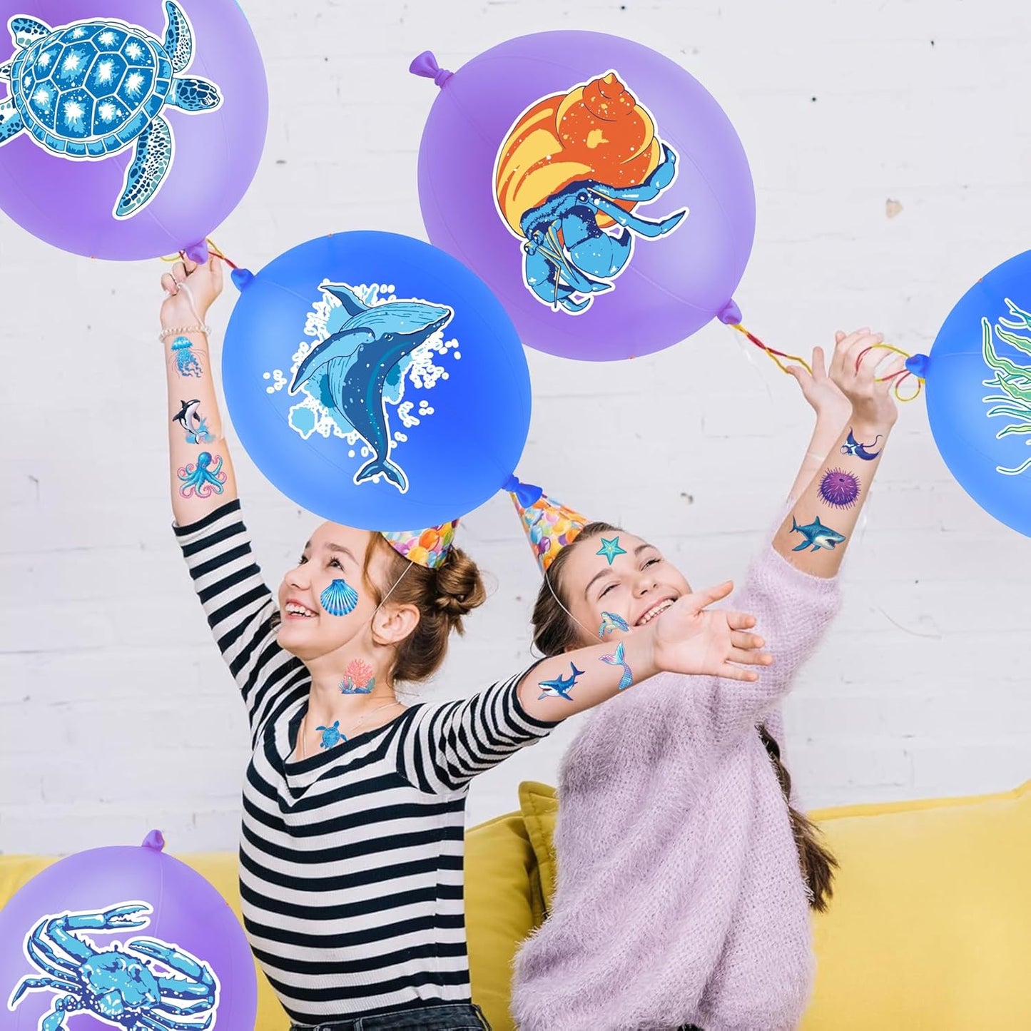 Ocean Party Favors for Kids - 72 PCS with 48 Pre-Cut Temporary Tattoos & 24 Punch Balloons | Birthday Decorations & Goodie Bag Fillers