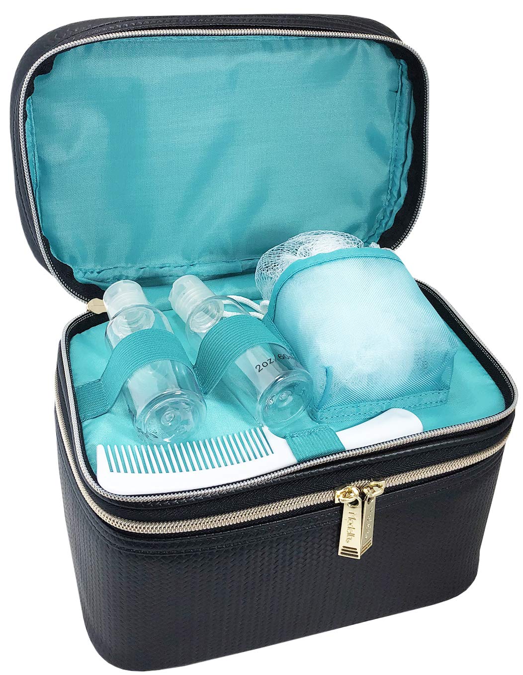 Conair Travel Makeup Bag, Large Toiletry and Cosmetic Bag, Perfect Size for Use At Home or Travel, Five Piece Train Case Set in Black