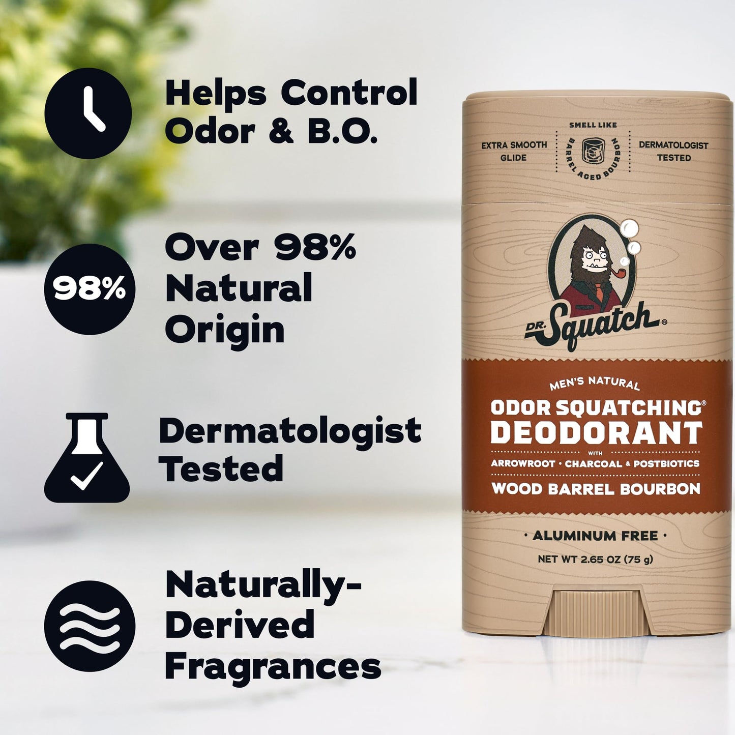 Dr. Squatch Natural Men’s Deodorant – Aluminum Free Natural Deodorant Men with Charcoal & Postbiotics for 72-Hour Odor Protection – Rainforest Rapids + Wood Barrel Bourbon, 2.65oz Stick (2-Pack)