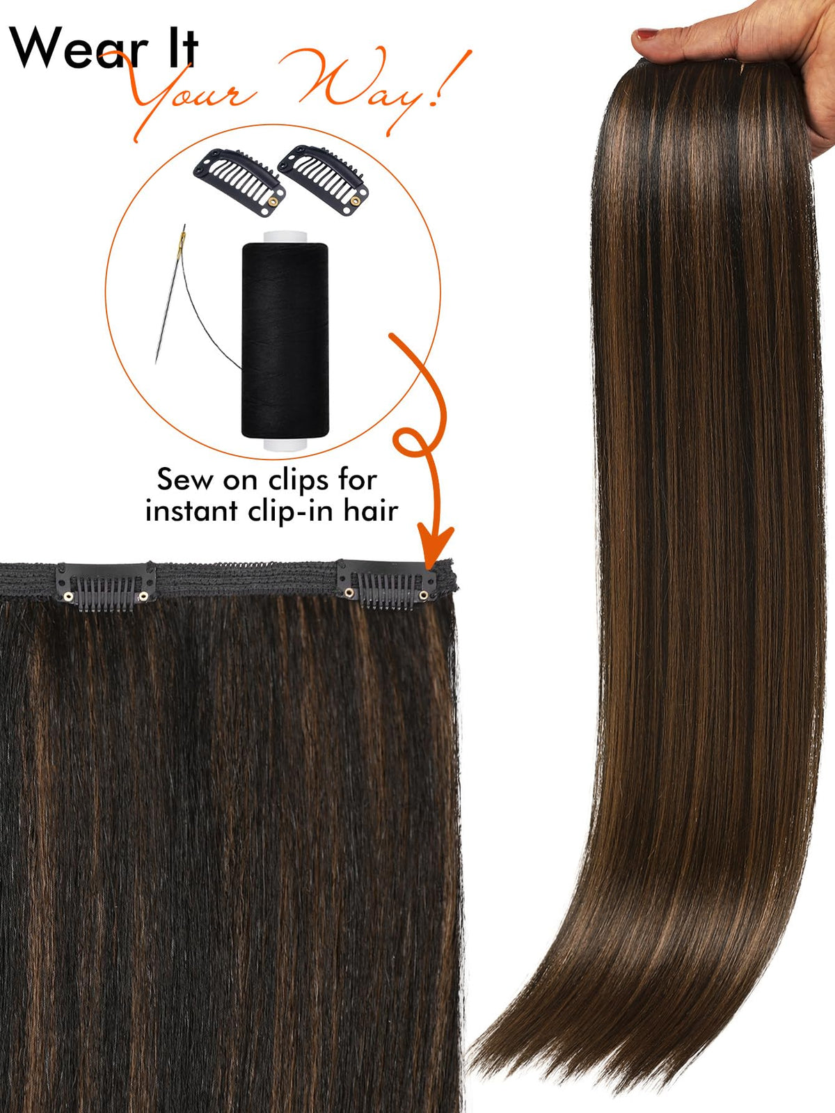 HANNE Sew in Hair Extensions 3 Bundles 18 20 22 Inch 4-Layer Craftsmanship 100% Japanese Futura Fiber Straight Bundles Synthetic Quick Weave Hair Bundles（1B/30）