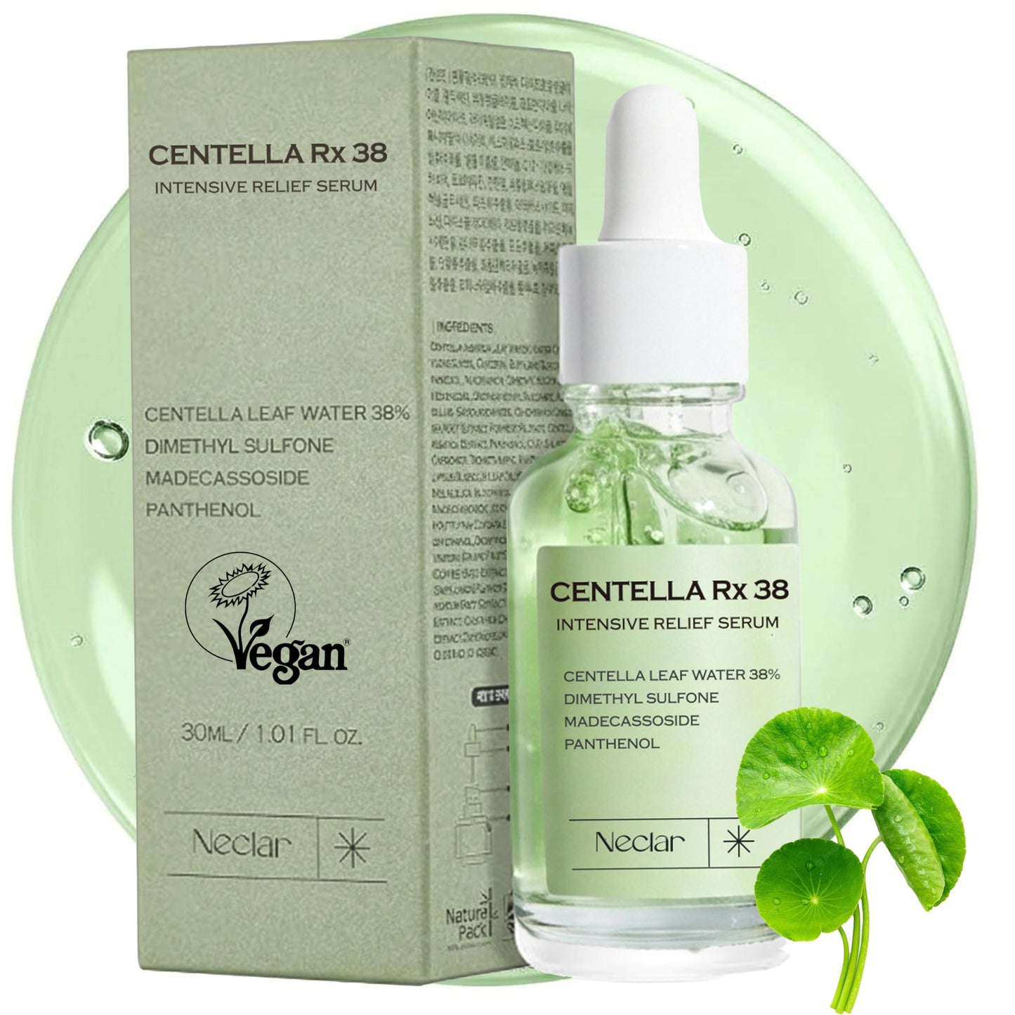 Korean Centella Asiatica Serum - Redness Corrector for Face - 38% Cica Leaf Water and Madecassoside - Ph Balanced - Barrier Support - Lightweight Calming - Rosacea Skincare - Centella Ampoule