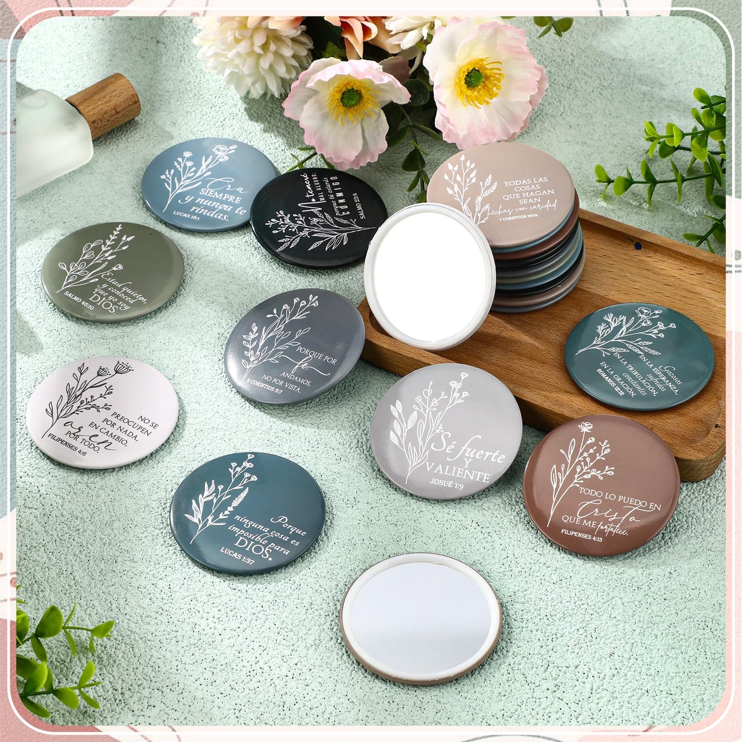 GlikCeil 80 Pcs Christian Compact Mirror Bulk for Women Inspirational Bible Verse Pocket Mirrors Mini Purse Makeup Mirror Christian Church Gift for Women VBS Church Party Favor (Spanish Bible)