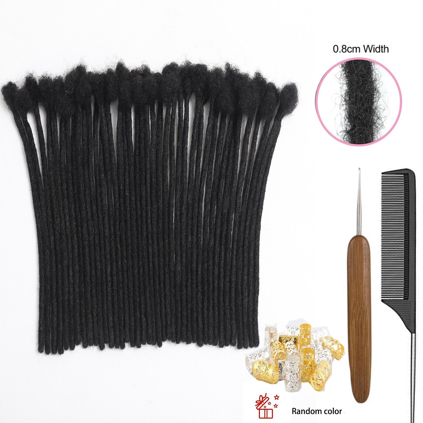 Fully Handmade Permanent Loc Extensions Human Hair 0.8 cm Width Dreadlock Extensions 10 Inch 20 Strands 100% Real Human Hair Locs For Men/Women/Kids