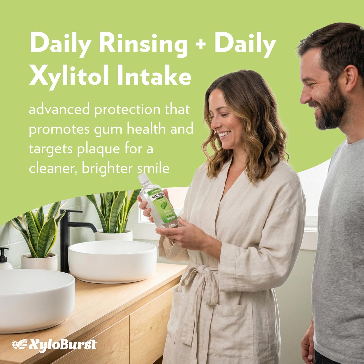 Xyloburst Xylitol Mouthwash, Natural Oral Rinse - Alcohol-Free & Fluoride-Free Mouth Wash, Non Toxic Xylitol Rinse for Fresh Breath, Fresh Mint Flavor, SLS Free, Sugar Free, 3-Pack