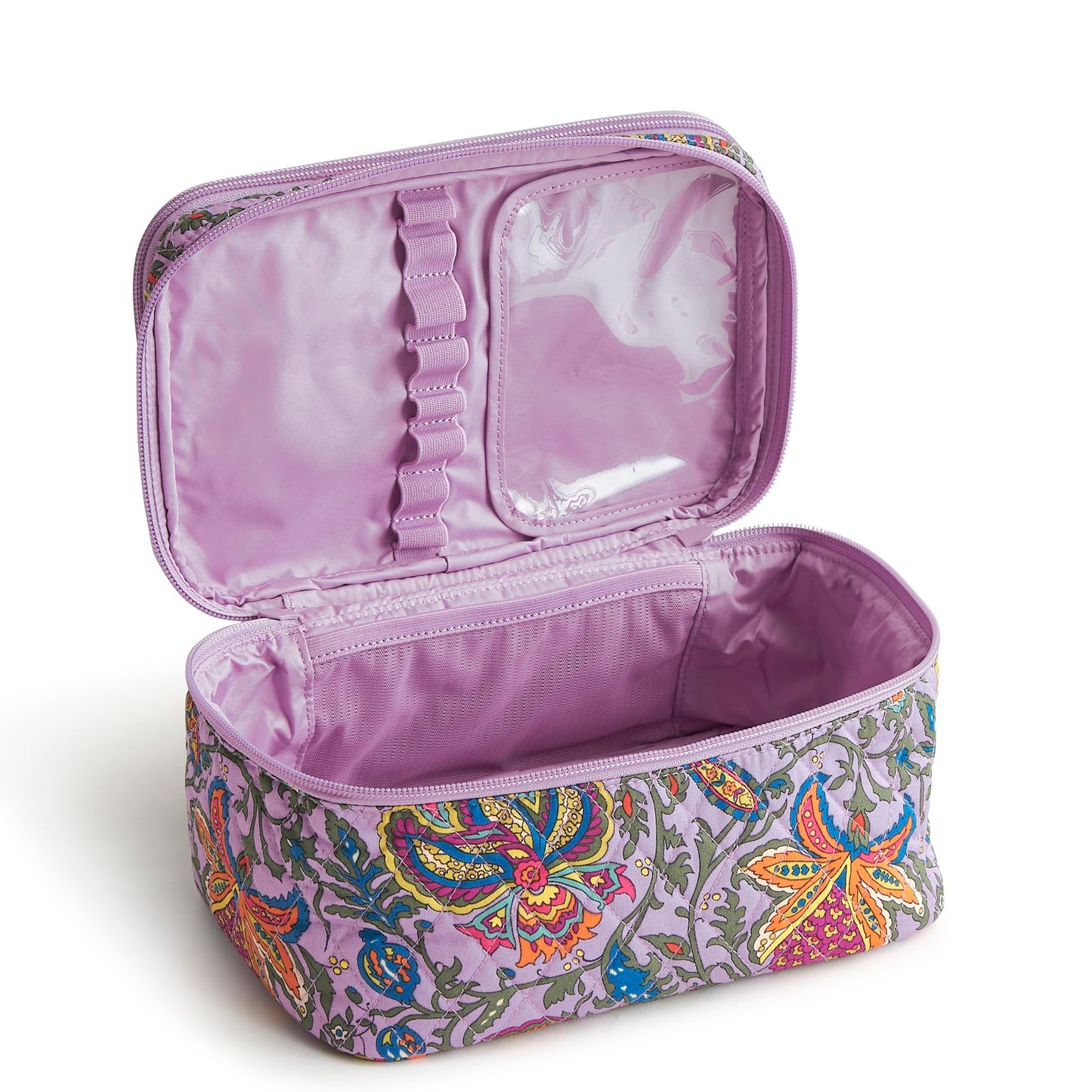 Vera Bradley Women's Premium Cotton Brush Up Cosmetic Case, Colorful Bouquet, One Size
