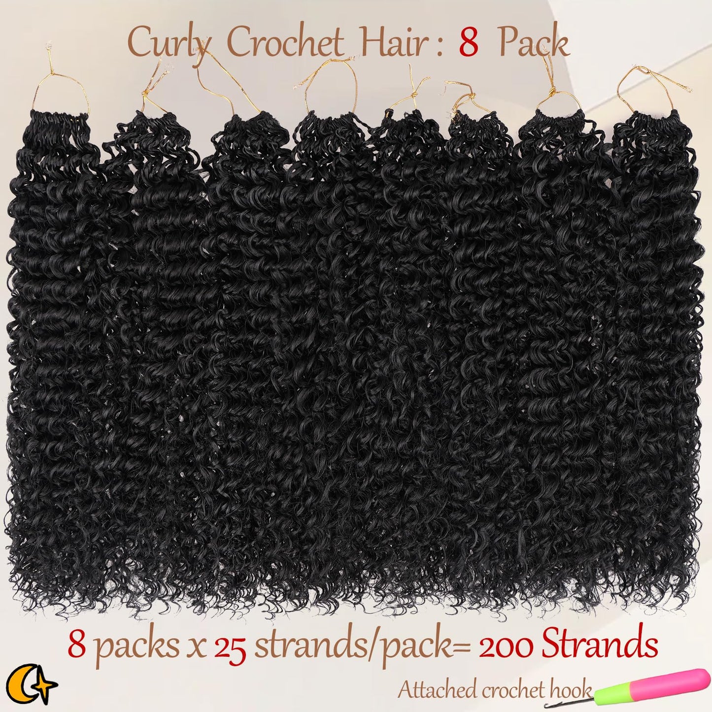 Beverlee Kinky Crochet Hair - 14 Inch Curly & Wavy Synthetic Pre-Looped Crochet Hair for Black Women - 8 Packs