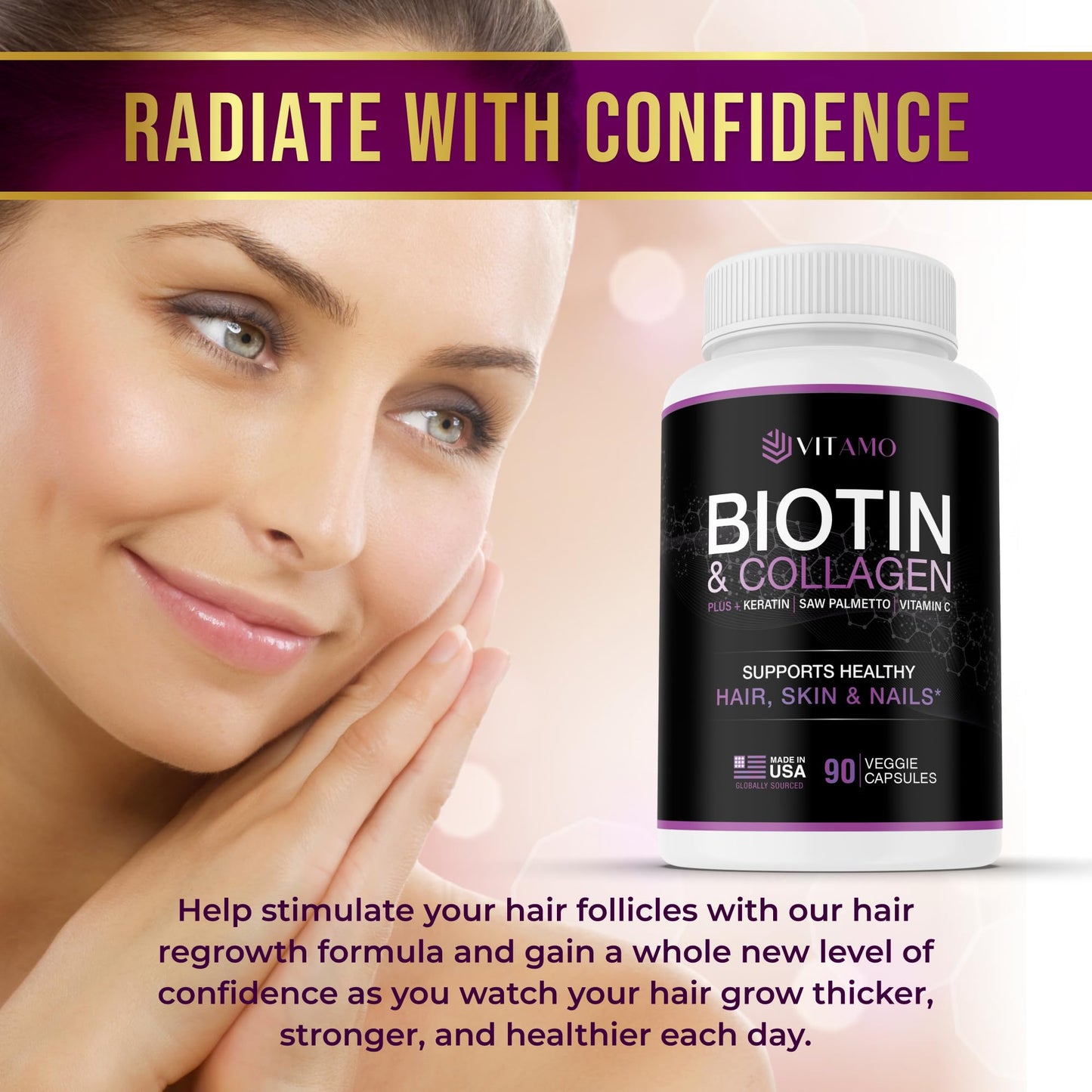 Vitamo Postpartum Hair Loss Vitamins for Women | Postnatal Hair Growth with Hyaluronic Acid, B-Complex, Biotin, Collagen & Keratin | Advanced Hair, Skin & Nails Supplement | 90 Capsules