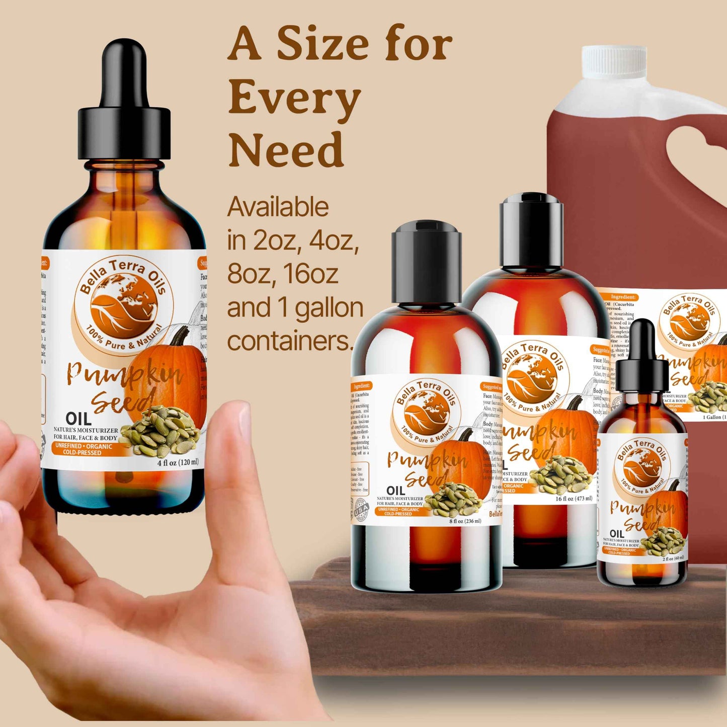 Bella Terra Oils Pumpkin Seed Oil 8oz - Organic, Cold-Pressed, Rich in Omega-9 & Essential Nutrients