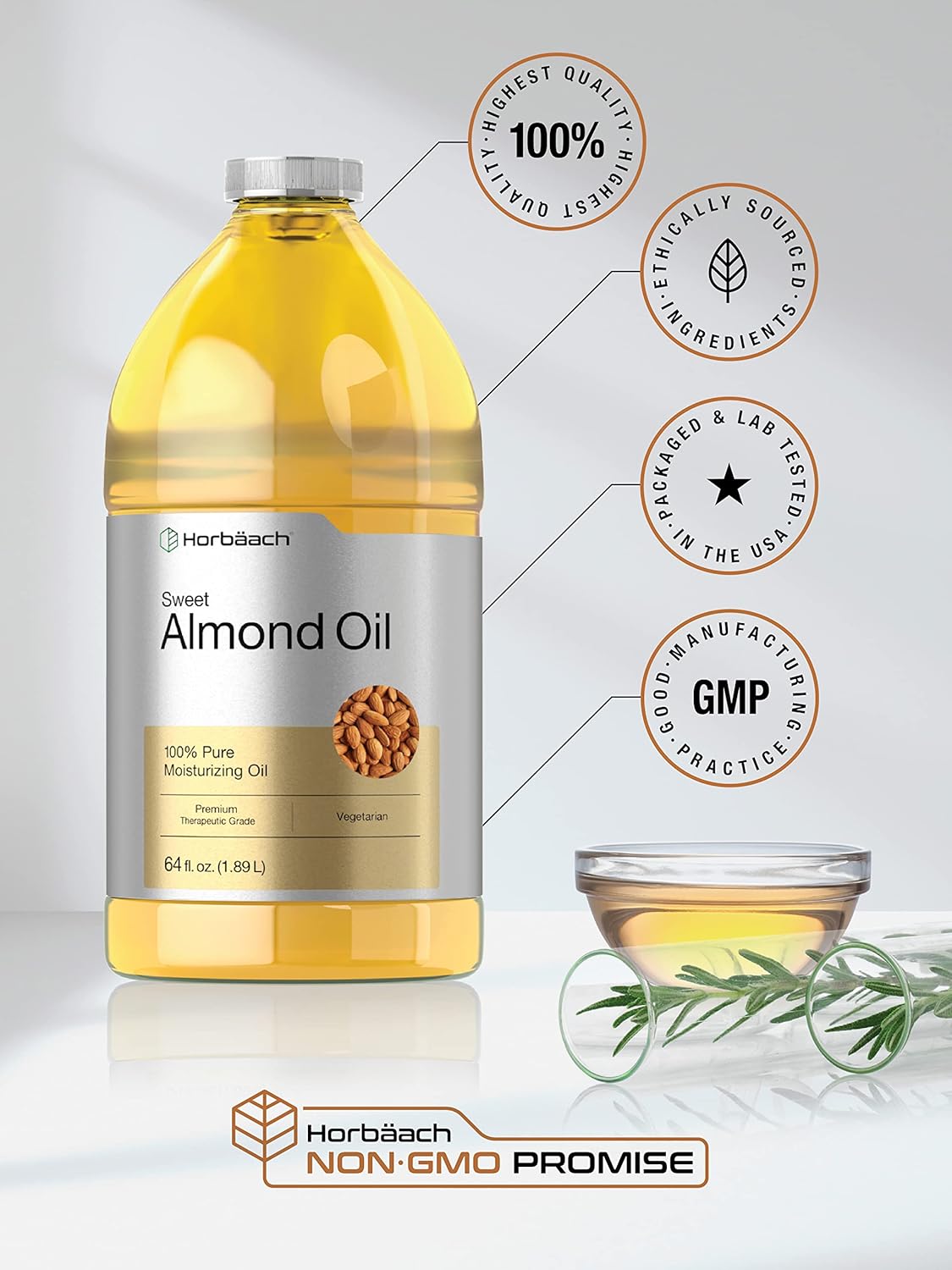 Sweet Almond Oil - Cold Pressed Moisturizing Oil for Skin & Hair | 64 fl oz | Vegetarian, Non-GMO, Gluten Free