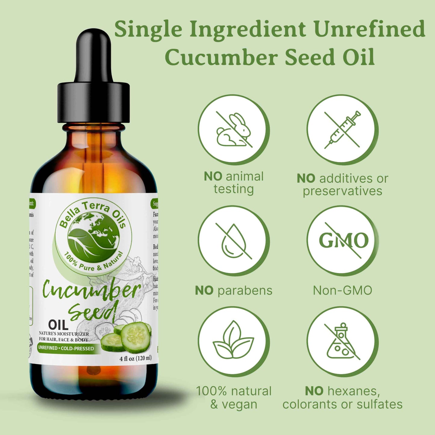Bella Terra Oils - Cucumber Seed Oil 8 oz - Harness the Potent Nutritional Profile of Cucumber, Loaded with Vitamin K & Biotin, Luminous Skin Beckons