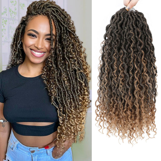 Callia Goddess Locs Crochet Hair 18 Inch 8 Packs Faux Locs Crochet Hair for Black Women Pre Looped Crochet Goddess Locs with Curly Ends T27