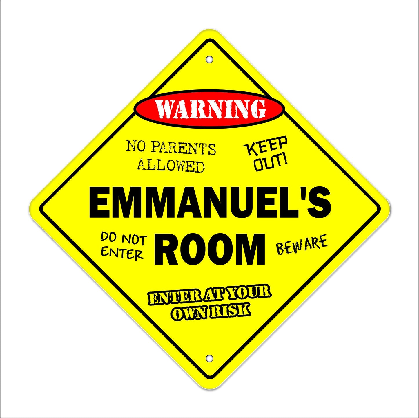 Emmanuel's Room Sign Crossing Zone Xing | Indoor/Outdoor | 12" Tall Kids Bedroom Decor Door Children's Name boy Girl