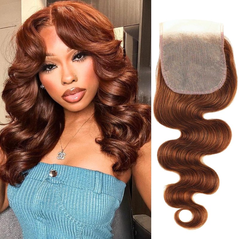 33 Reddish Brown Body Wave Lace Closure - 100% Virgin Remy Human Hair, 10 Inch, Pre-Plucked with Baby Hair