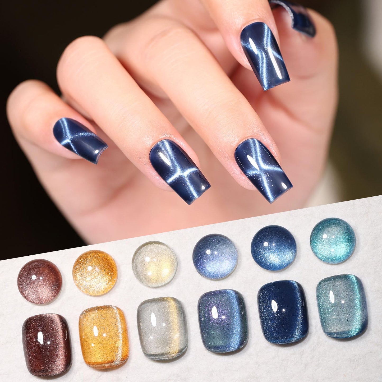 GELLAKTIK 9D Glassy Cat Eye Gel Nail Polish Set 6 Colors 12ML with Magnet