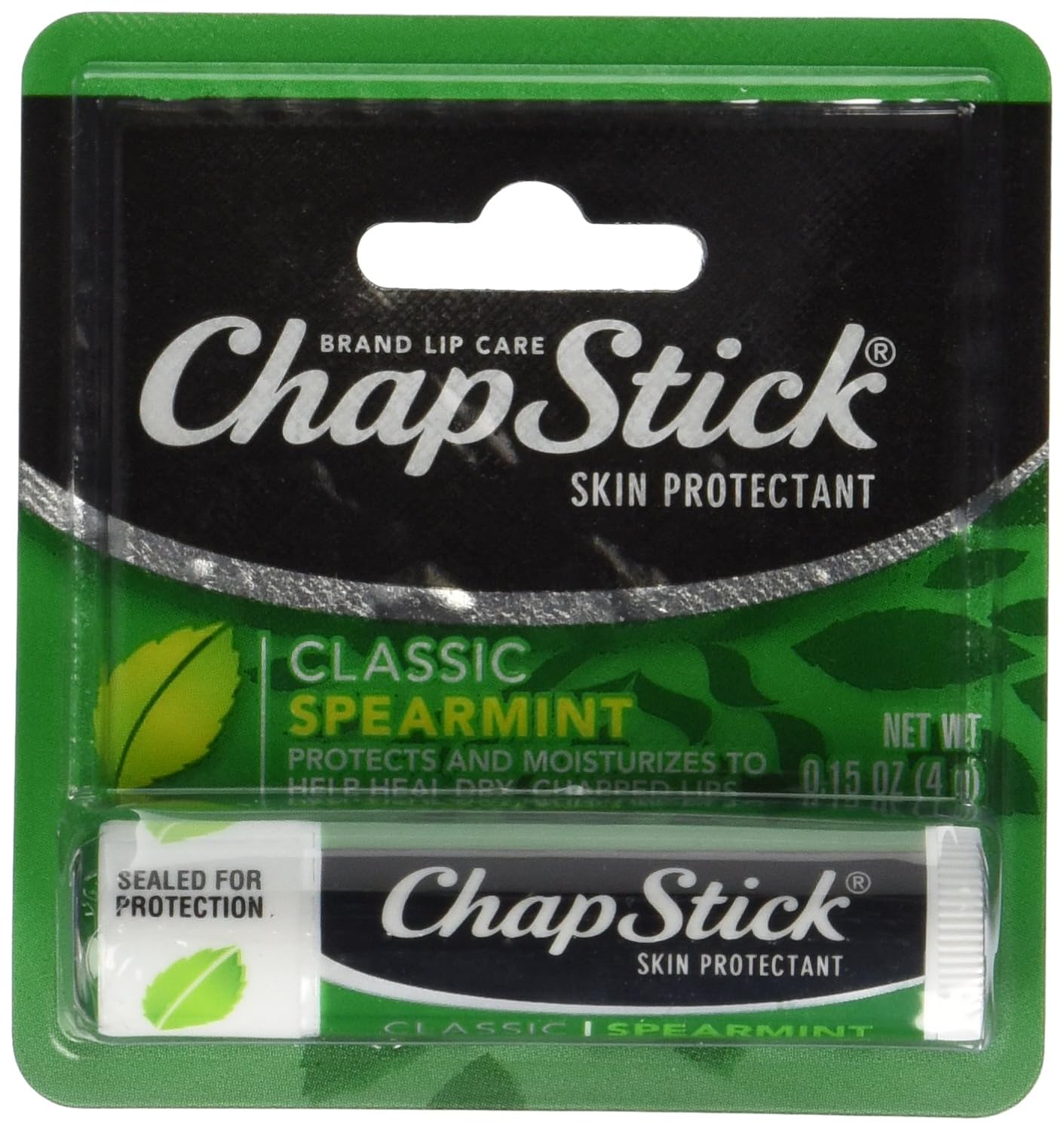 ChapStick Classic Spearmint Lip Balm - Moisturizing Skin Protectant | 0.15 oz, Pack of 12