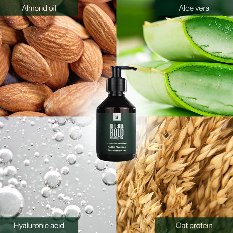 BETTER BE BOLD Nourishing No Hair Shampoo, Gentle Cleansing for Bald Heads, pH-Neutral, Soothes irritated Scalp, Almond Oil & Aloe Vera, Made in Germany, 6.76 Fl Oz