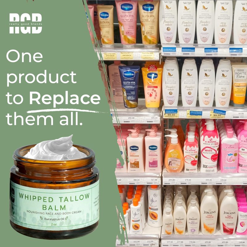 Really Good Blends Whipped Tallow Balm (Eucalyptus), Organic Body Butter Cream, Grass Fed Beef Tallow for Skin Moisturizer, All Natural Lotion, 2 oz
