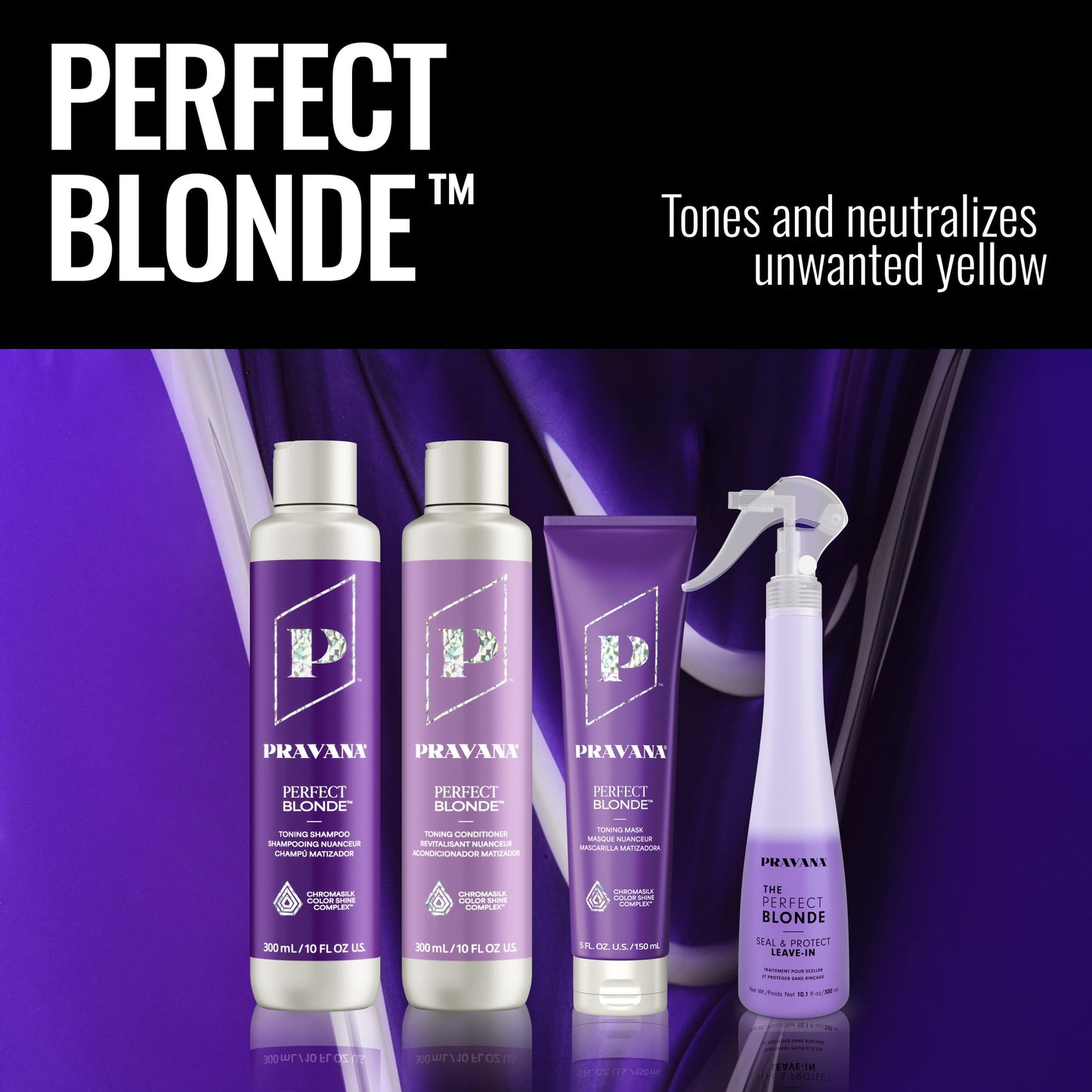 Pravana The Perfect Blonde Purple Toning Shampoo | Neutralizes Brassy, Yellow Tones | For Color-Treated Hair | Chromasilk Enhances Shine & Protection | Vegan, Paraben & Sulfate Free | 33 Fl Oz