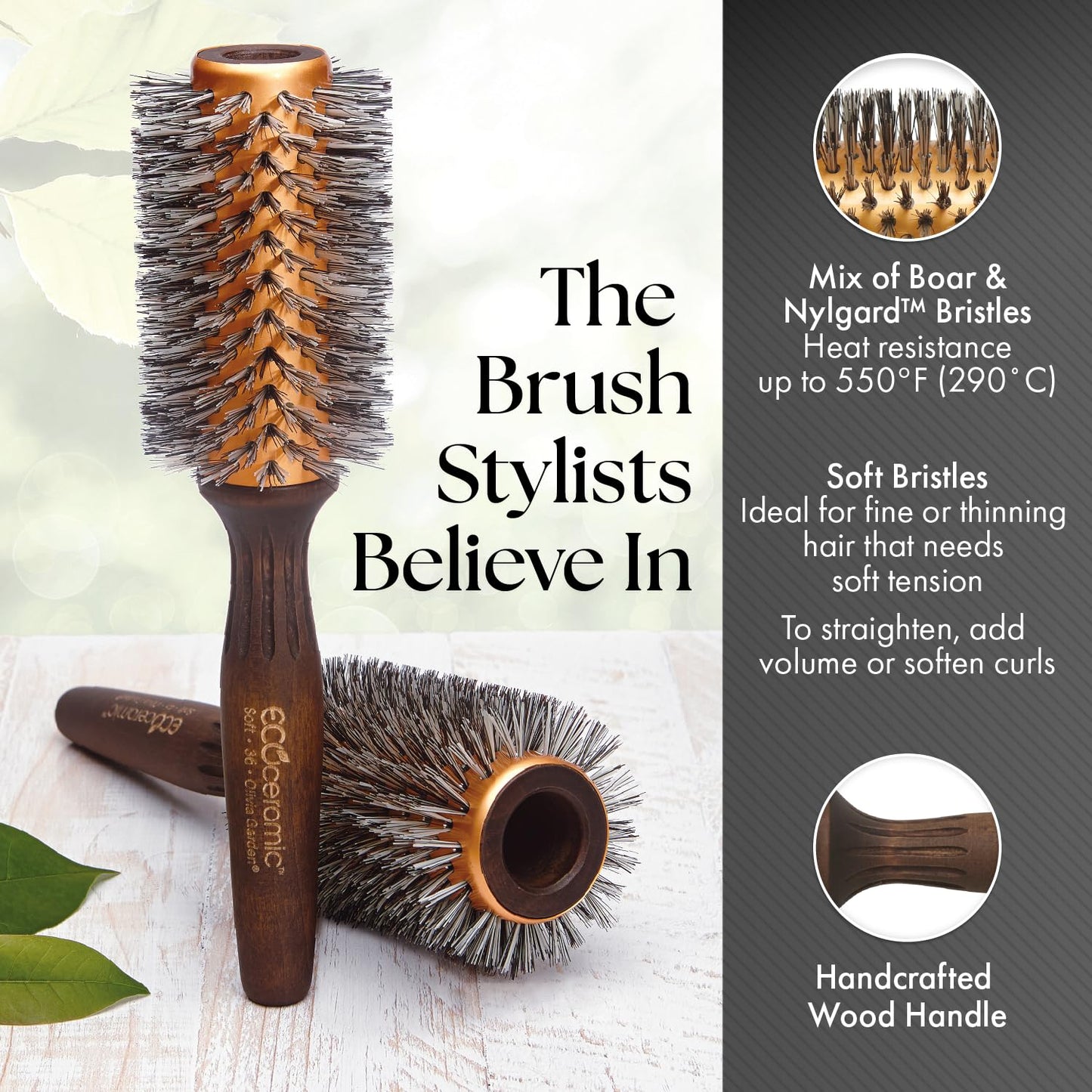 Olivia Garden EcoCeramic Soft Bristle Round Thermal Hair Brush EC-20S (1 3/4")