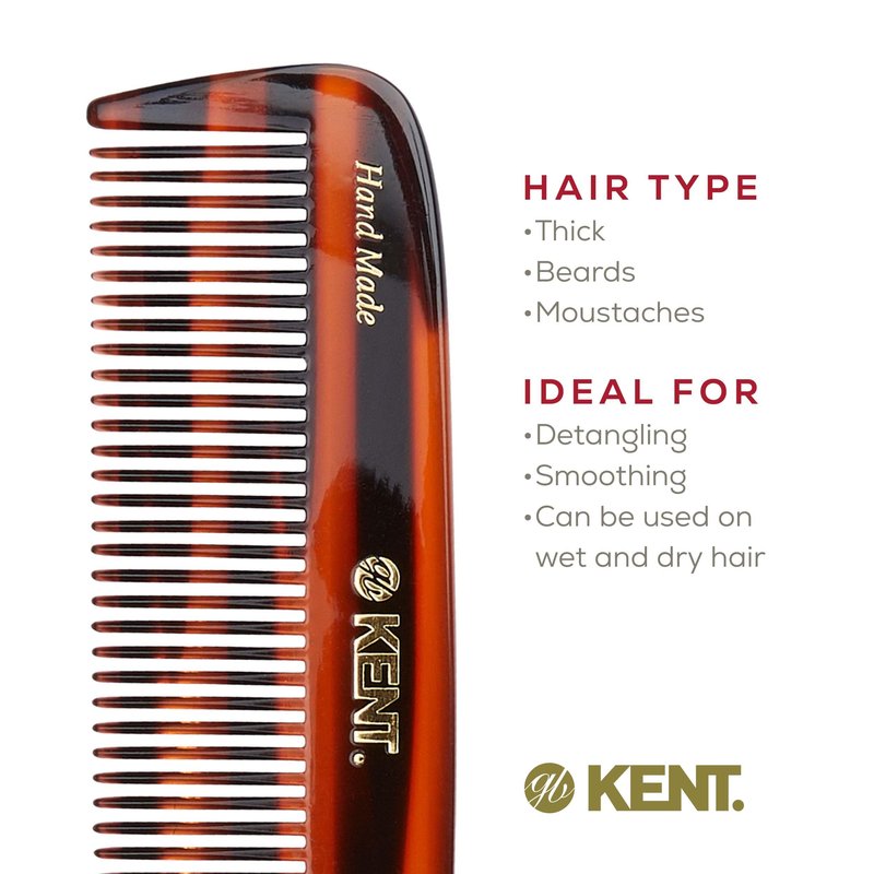 Kent 12T Tortoise Pocket Comb - Handmade Wide Tooth Hair Comb for Men, Women, and Kids - Travel, Beard, and Mustache Comb - Saw Cut and Hand Polished Made in England