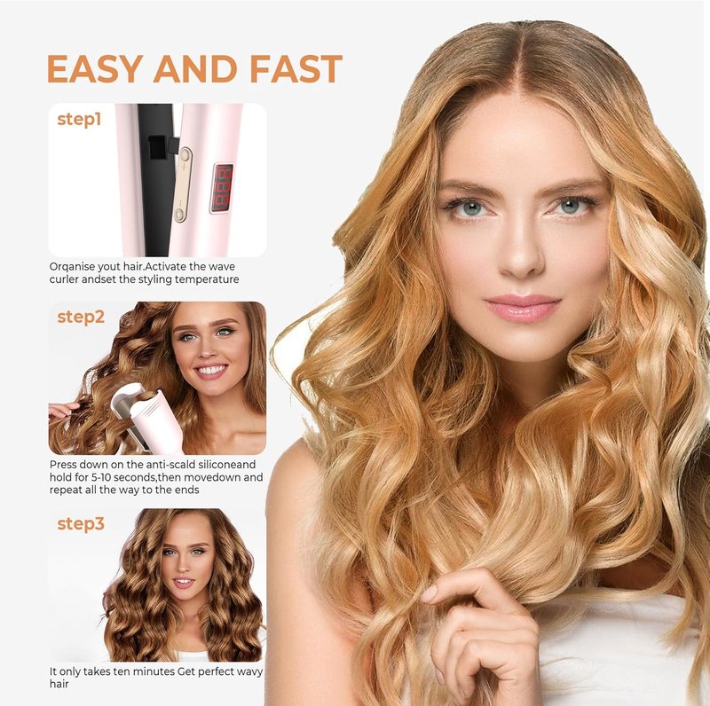 Mini Waver Curling Iron - Ionic Deep Waver Hair Crimper with Ceramic 2 Barrel | Pink, 1.25 Inch