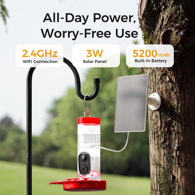 TT Nature Hummingbird Feeder with Camera Solar Powered, AI Identify Cloud Storage Instant Notification, CCPA Data Protection, Outdoor Hanging, Christmas Limited Edition