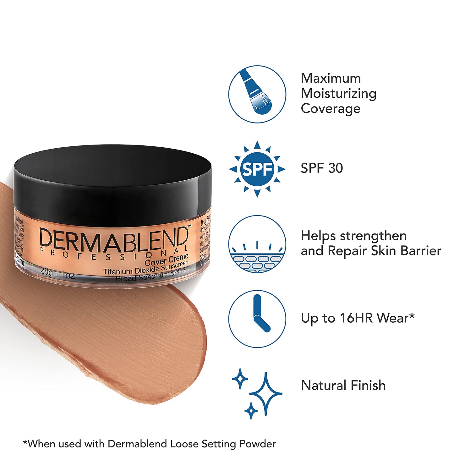 Dermablend Cover Creme High Coverage Foundation with SPF 30, 40N Golden Beige, 1 Oz.