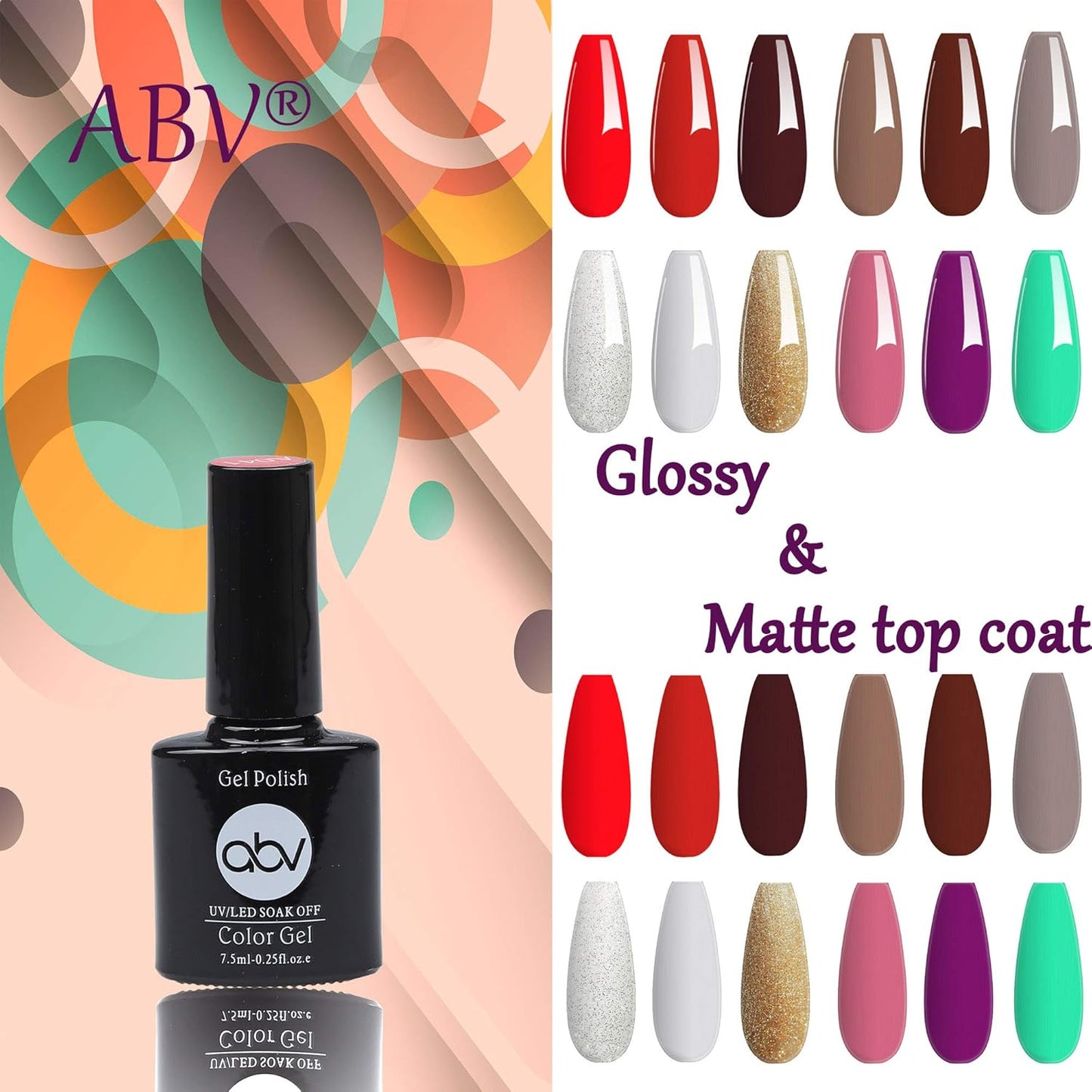 ABV Gel Nail Polish Kit - 12 Colors with 48W UV LED Nail Lamp | Soak Off Base & Top Coat, Nail Art Tools for Home Use