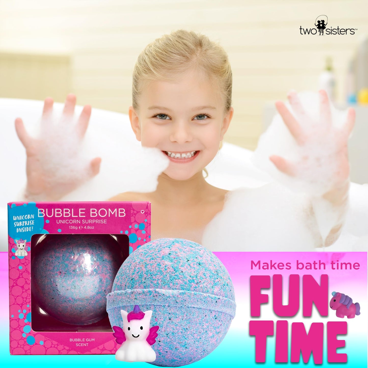 Unicorn Bath Bomb for Girls with Surprise Squishy Toys Inside, 1 Pack