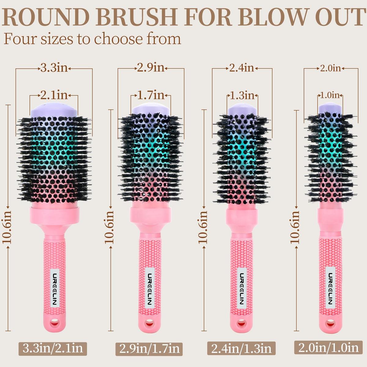 UREELIN Round Brush for Blow Out - 1.0 Inch Small Nano Thermal Ceramic & Ionic with Boar Bristles - Salon Blow Drying Hair Brush for Drying,Volumizing, Curling, Shine & Smooth Styling