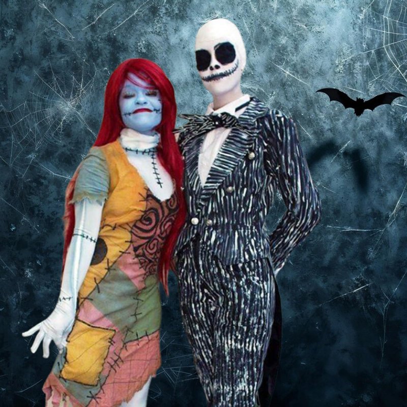 Mysense Skeleton Boy and Ragdoll Girl Makeup Kit for Halloween Jack Cosplay Sally Costume for Adults&Kids with Bald Cap,Pro-Aide Adhesive,Face Paint,Eyeliner,Lipstick&Applicators