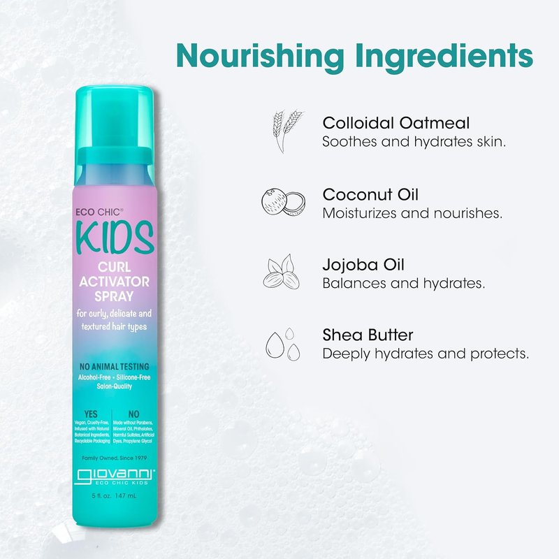 GIOVANNI Eco Chic Kids Curl Activator Spray - Curl Refresher & Revitalizer for Curly Hair | 5 Fl Oz (Pack of 2)