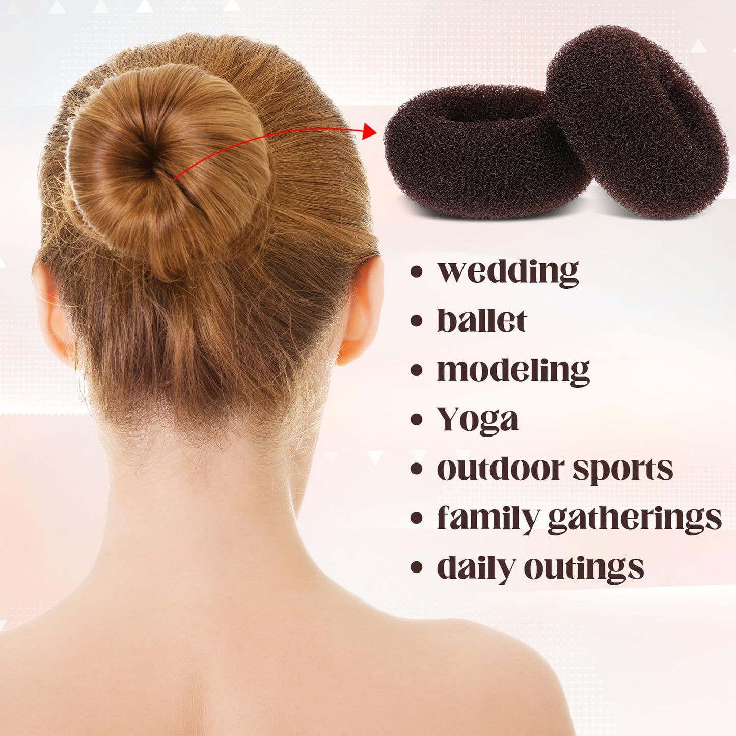 XunYee 48 Pcs Hair Donut Maker, Brown Large Hair Bun Rings for Ballet Style, Bulk Doughnut Shaper for Women and Girls (2.3 Inch)