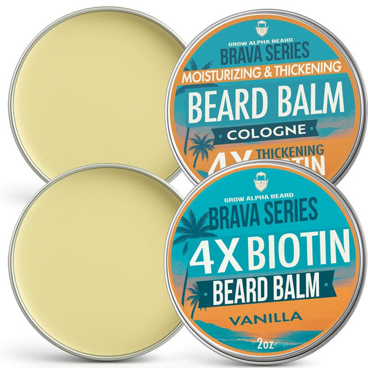 Biotin Beard Balm for Men – Beard Growth & Thickener, Shea Butter Beard Cream & Conditioner, Softening Balm for Fuller Beard & Mustache Growth (4 oz, 2 Pack)