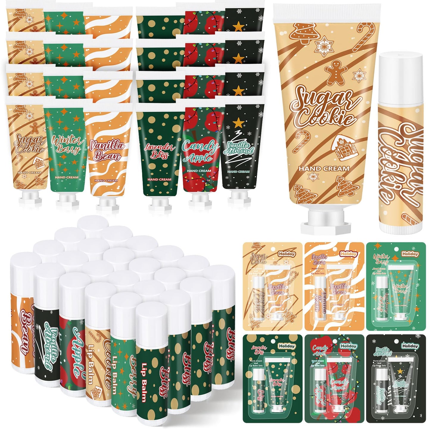 Loopeer 72pcs/36sets Christmas Hand Cream and Lip Balm Gift Set Christmas Stocking Stuffer for Women Travel Hand Lotions Moisturizing Lipstick for Dry Cracked Xmas Party Favor Bulk Gift Coworker Adult
