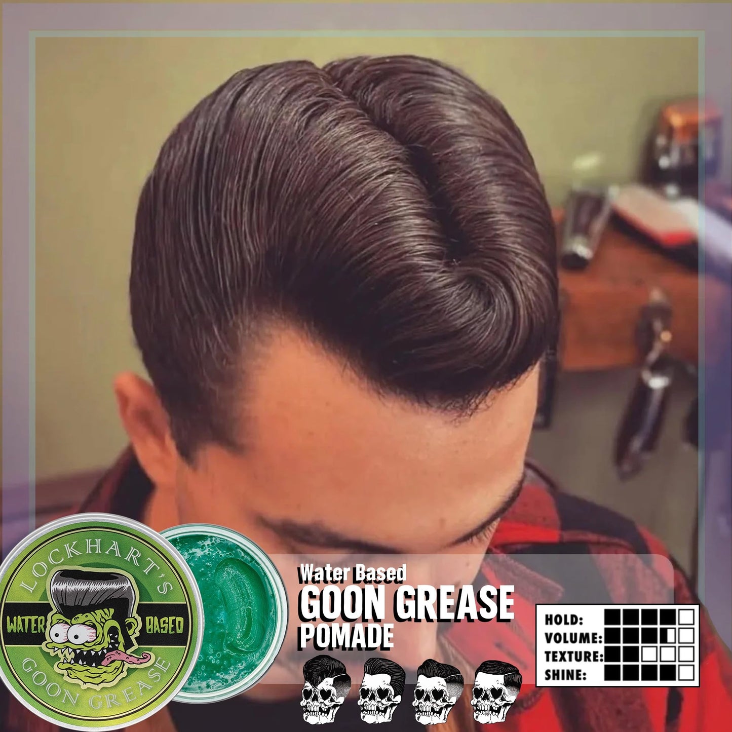 Lockhart’s Goon Grease - Water-Based Pomade – All Day Hold, High Shine Hair Pomade for Men – Washable, Strong Styling for Classic & Modern Looks - Citrus Cologne Scent - 3.4oz
