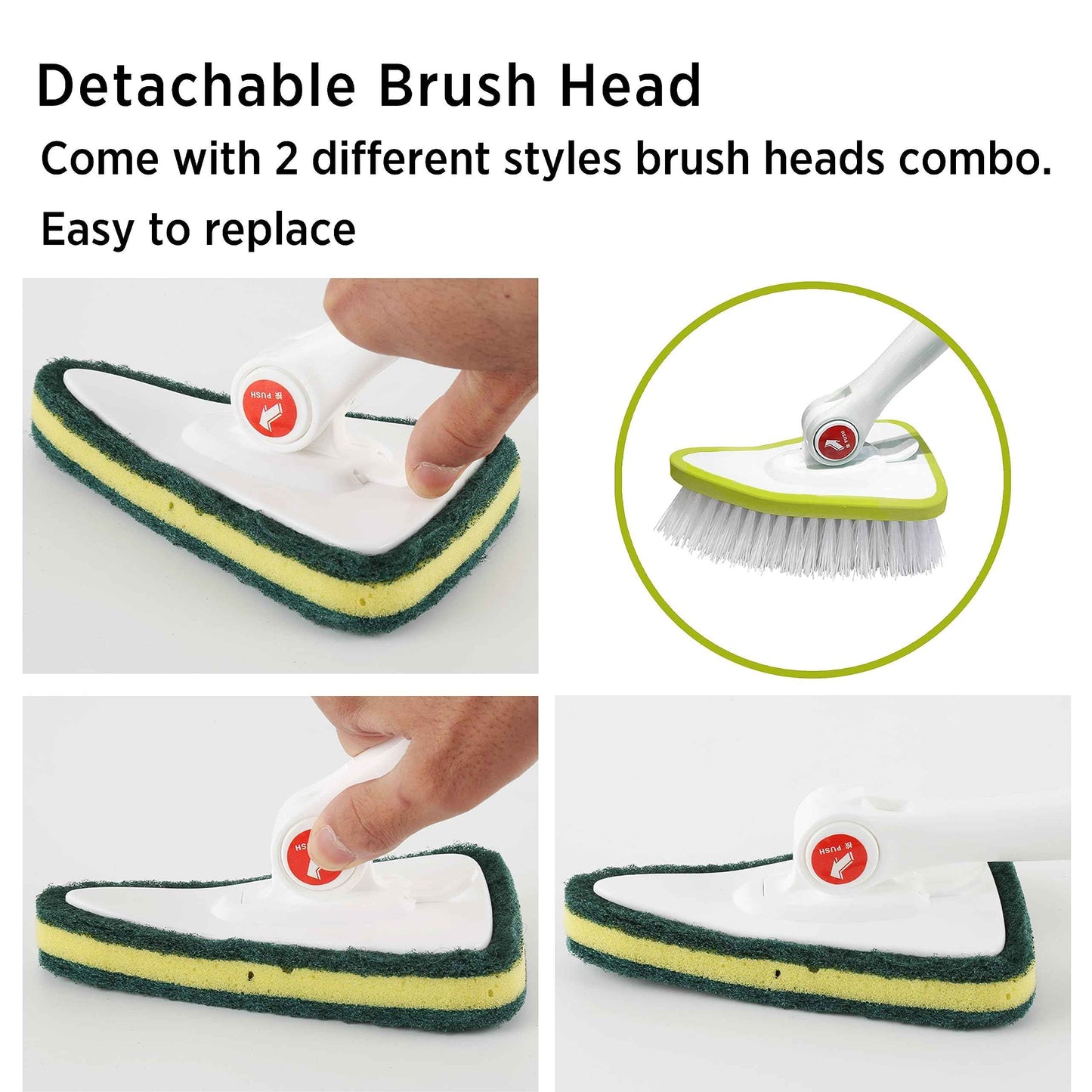 CQT 2 in 1 Bathroom Cleaning Brush with 48" Extendable Long Handle Detachable Scrub Brush with 2 Scrubber Heads and 2 Scouring Pad Head for Cleaning Bathtub Shower Bathroom Wall Bathtub Floor