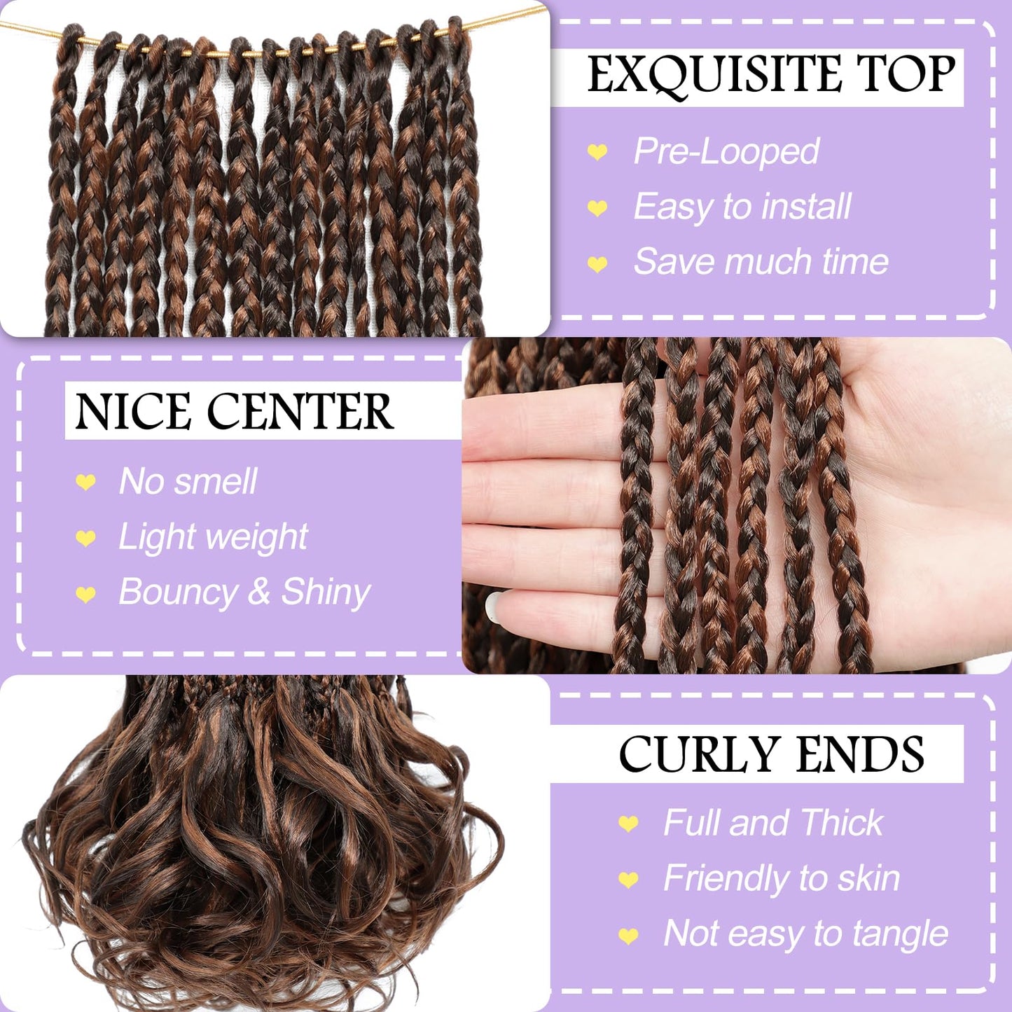 WOKAA French Curly Braiding Hair Pre looped 18 Inch 8 Packs Crochet Hair for Women Dark Brown mix Brown Crochet Box Braids with Curly Ends Synthetic Hair Extensions P4/30#