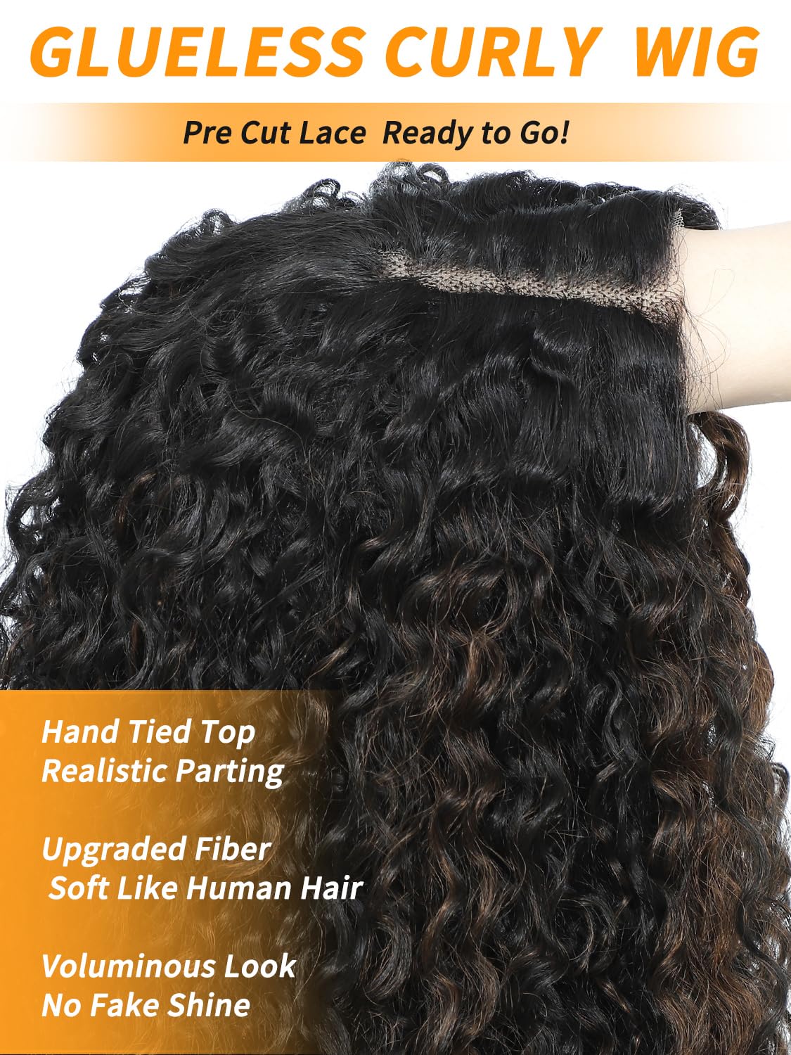 TENACOO Ombre Brown Glueless Curly Wig Brown Highlight Synthetic Lace Front Wig 24 Inch Deep Wave 4x1 Lace Closure Dark Brown Long Curly Wigs for Black White Women (Ombre Brown-24 Inches)