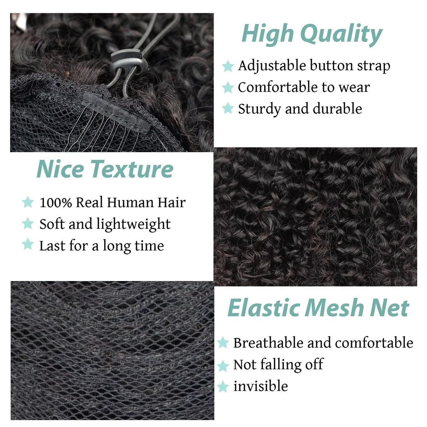 SPIKFN Ponytail Extension Human Hair Curly Ponytail Extension for Black Women 8 Inch #1B Natural Black Short Afro Puffs Hair Buns Drawstring Ponytail Human Hair