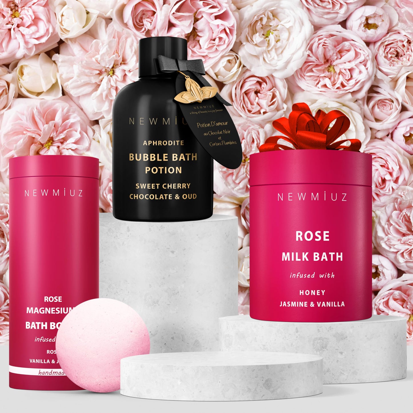 Magnesium Rose Vanilla Bath Bomb Mega Foaming Bubbles Infused with Vanilla Jasmine Luxurious Spa Bath Essentials Nourishing Dry Skin Stress Relief Bath Gift