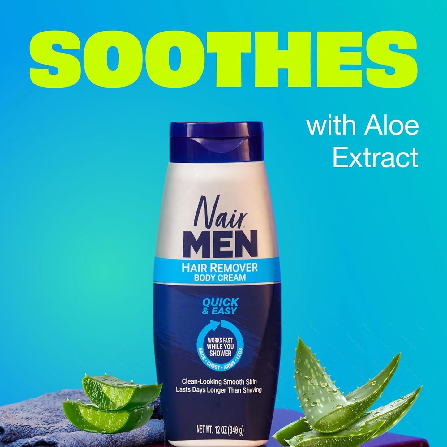 Nair Men Hair Remover Cream - Quick & Easy Body Hair Removal with Aloe | 12 Oz