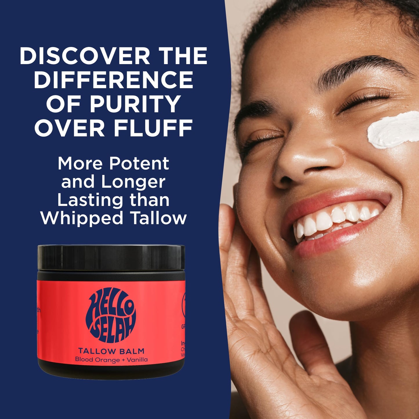 Hello Selah Blood Orange + Vanilla Tallow Balm – Luxurious Moisturizer for Soft, Glowing Skin | 100% Grass-Fed, Organic Face & Body Balm | Uplifting Citrus-Vanilla Aroma, Non-Toxic (Made in the USA)
