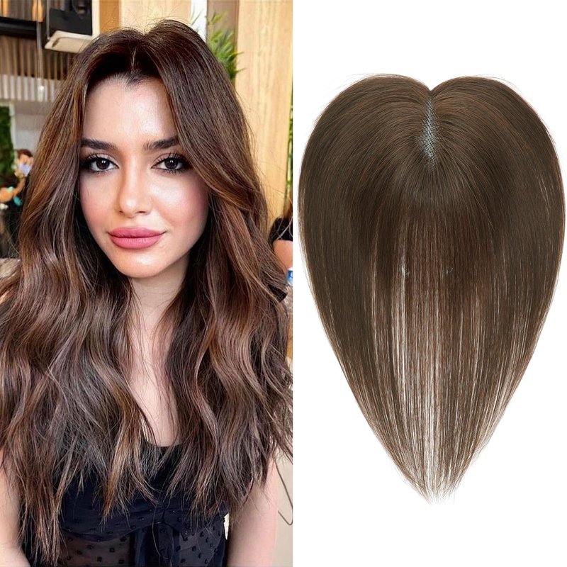 Paraglame Hair Toppers for Women Real Human Hair 360°3D Cover Human Toppers for Women Clip in Hair Extensions for Daily Wear (Brown, 10Inch)