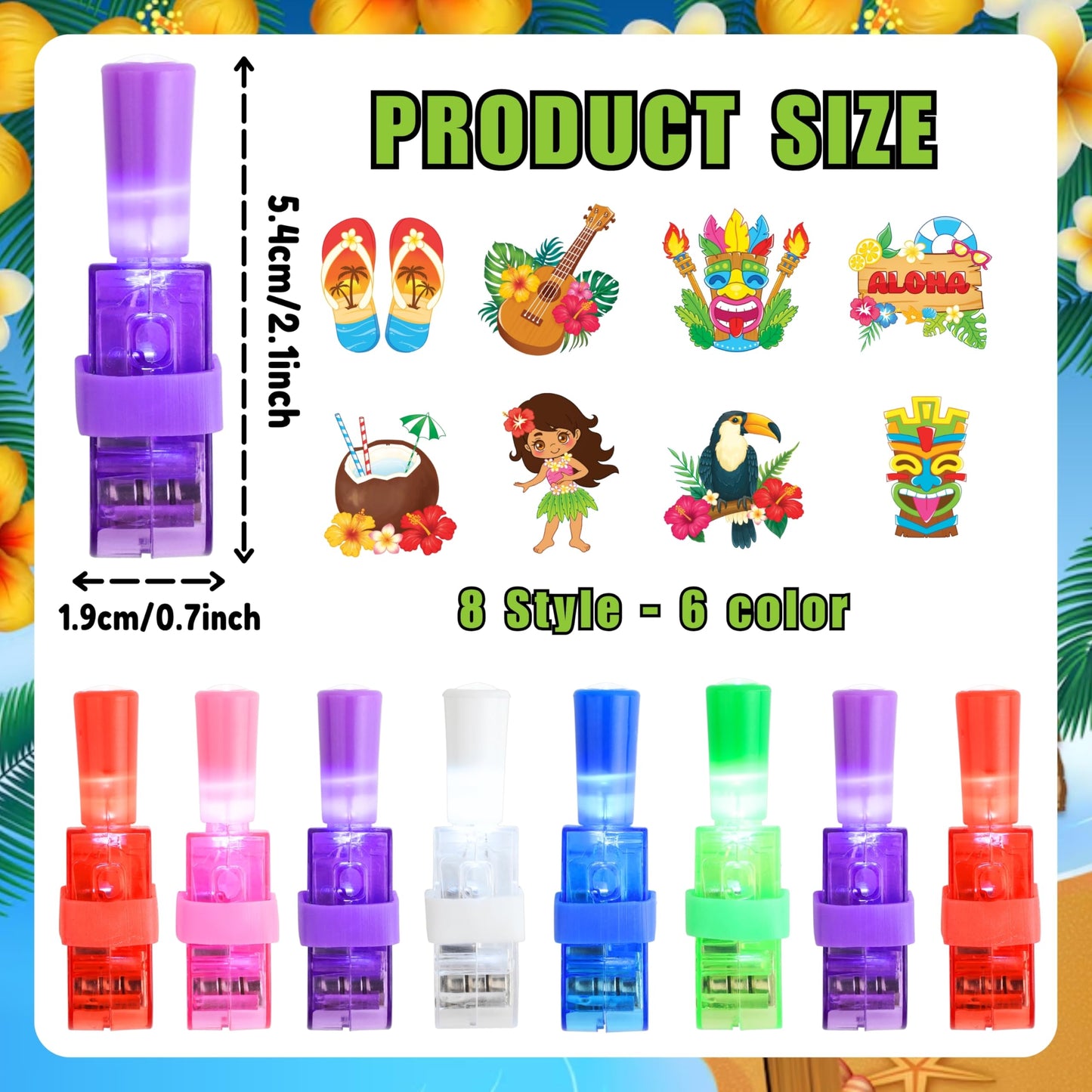 72 PCS Glow In The Dark Hawaiian Party Favors – 48 PCS Luminous Tattoos & 24 PCS LED Finger Lights Combo – Birthday Goodie Bag Fillers, Party Supplies, Gifts Light Up Toys for Boys and Girls