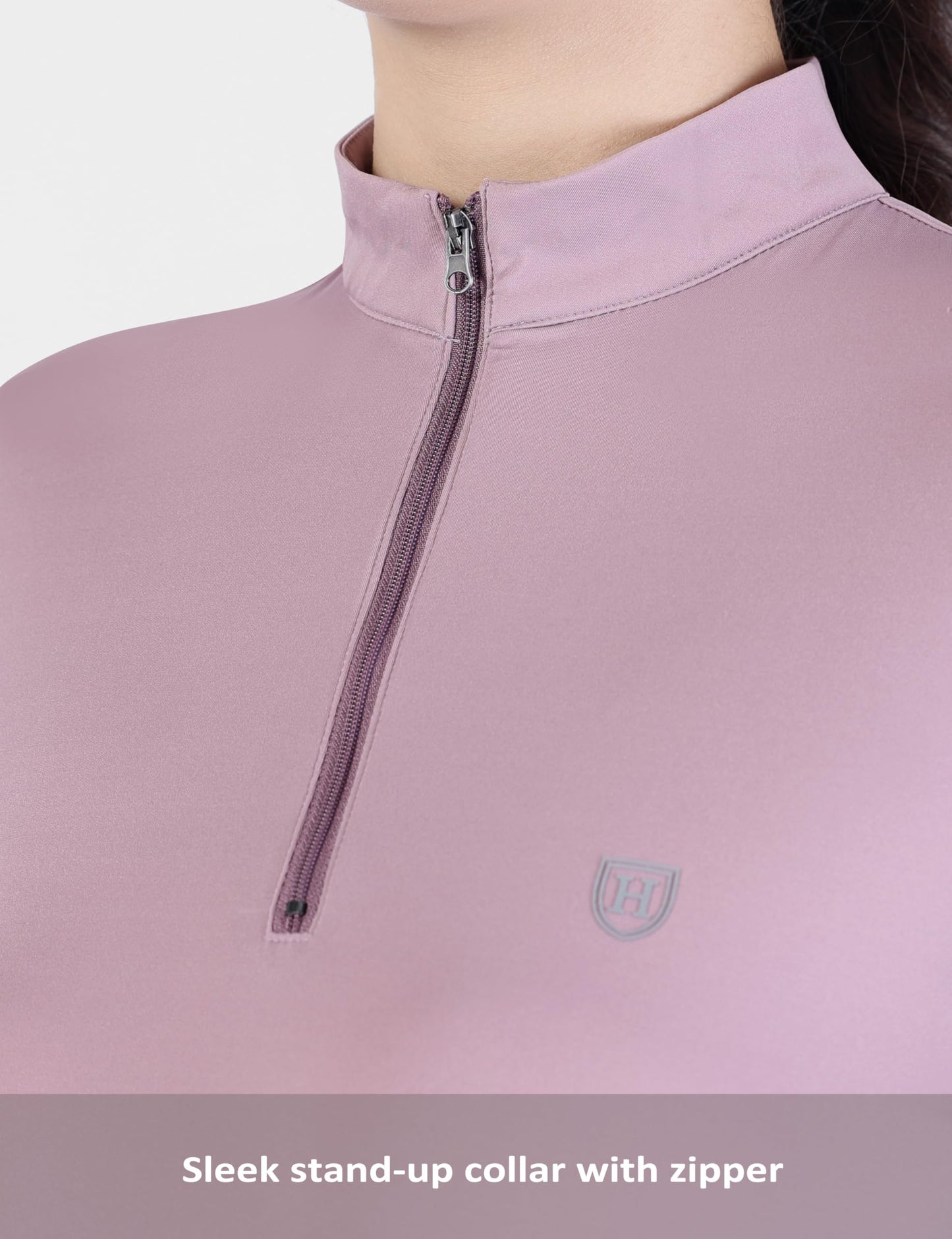 Harrison Howard Women's Equestrian Sweat Absorption Quick Drying Horse Riding Long Sleeve Shirt 1/4 Zip Base Layer Plum X-Large