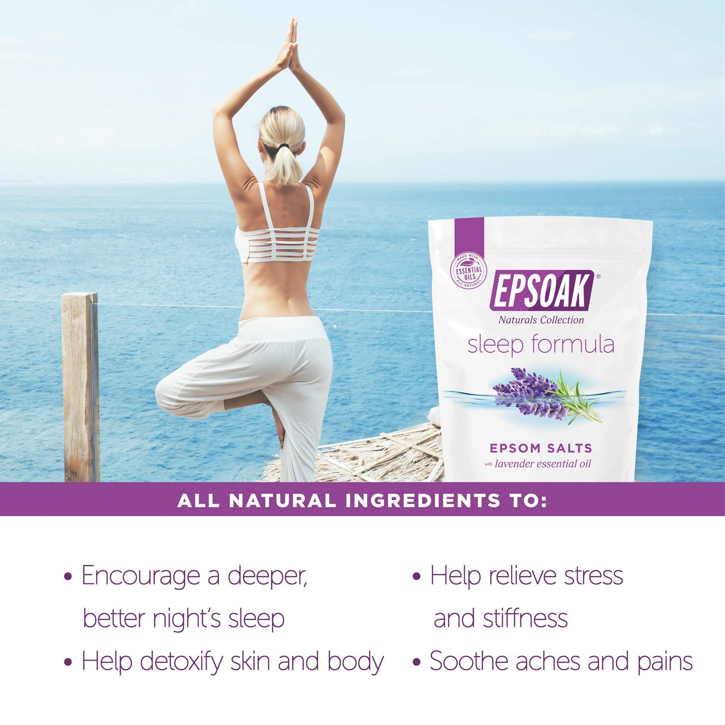 Epsoak Epsom Salt 5 lb. Magnesium Sulfate USP. (Qty. 1 x 5lb. Bag), Lavender Sleep Formula, Resealable Epsom Salt Bag, Made in The USA, Cruelty-Free Certified
