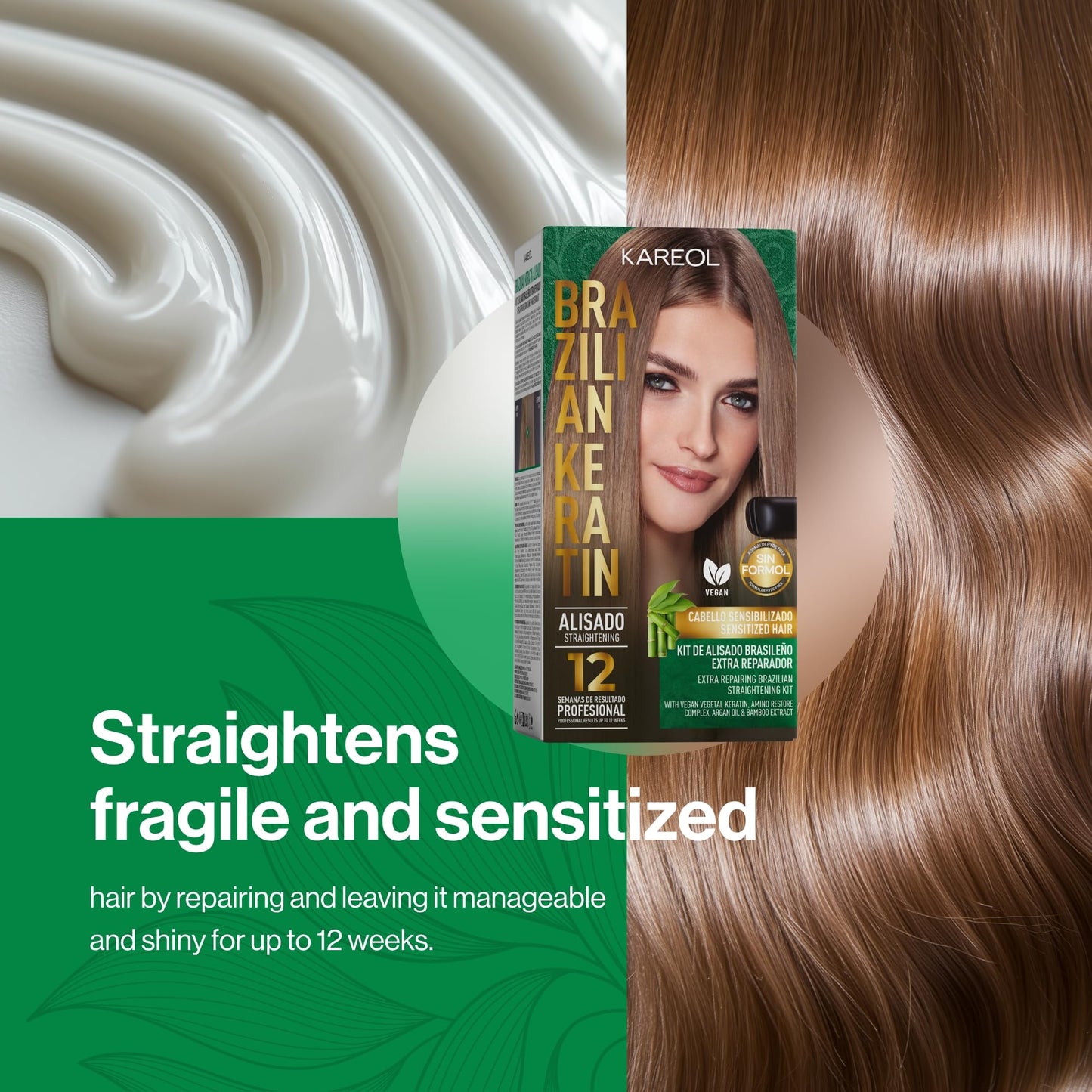 Kareol Extra Repairing Brazilian Keratin Straightening Kit - Formaldehyde Free - Vegan Formula - Keratin Hair Treatment, Keratina Para Alisar El Pelo, Alisado Brasileño Keratina
