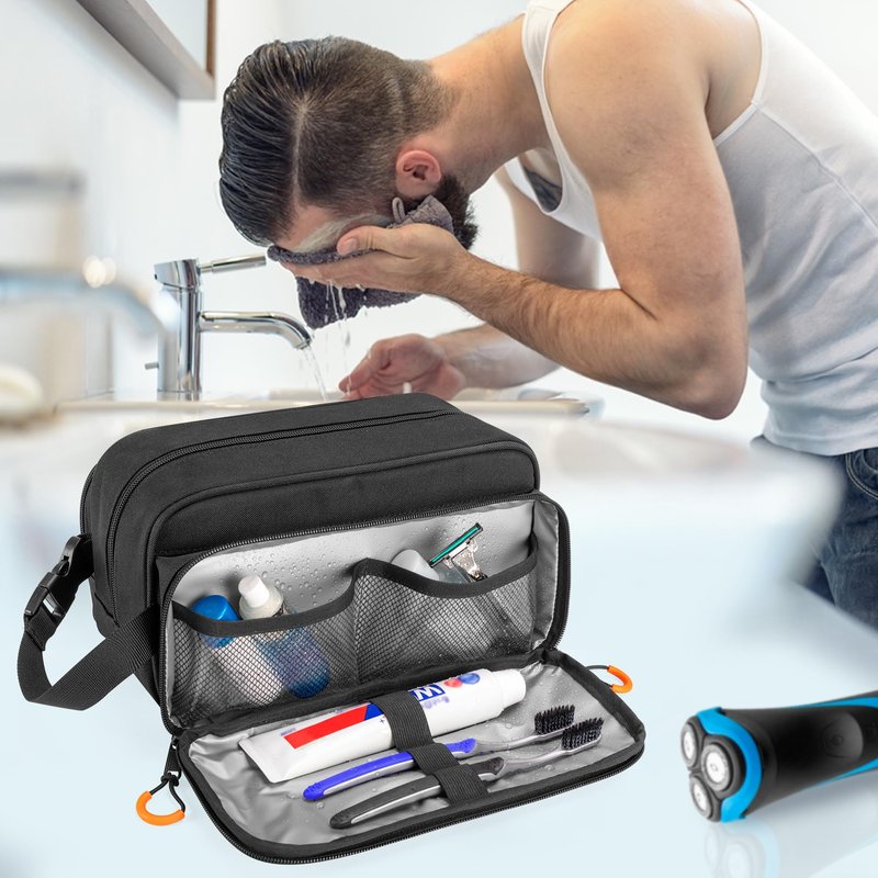 Prokva Tactical Toiletry Travel Bag for Men, Dopp Kit Shaving Organizer Case for Toiletries, Shower and Grooming Care Accessories, Black (Empty Bag Only, Patent Design)